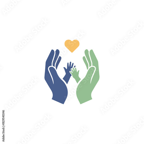 Adoption pets logo design showing protective hands and heart conveys warmth and love, adoption pets theme. Concept adoption pets to illustrate secure environment, animal care,