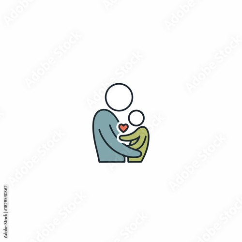 Adoption pets illustrated with line art depiction of family and red heart. Symbolic adoption pets idea conveying love and care.