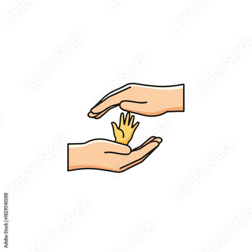 Adoption pets symbol with hands holding a tiny paw, emphasizing care and protection, adoption pets. Delicate adoption pets graphic conveys love, security, and new beginnings.