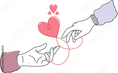 Cute Red String of Fate Hands with Hearts