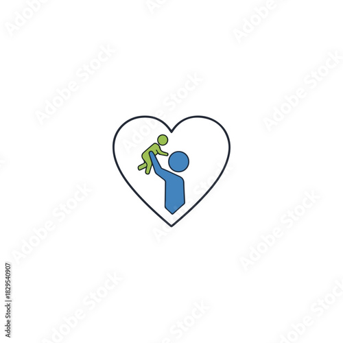 Adoption illustration depicting a loving parent with child inside heart shape, adoption theme for social issues, parenting, and family connections.
