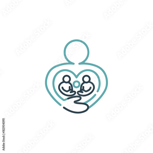 Adoption graphic symbol depicting caring hands, love, and family, adoption is symbol of compassion, care, and support, adoption graphic is often used by adoption and foster care agencies.