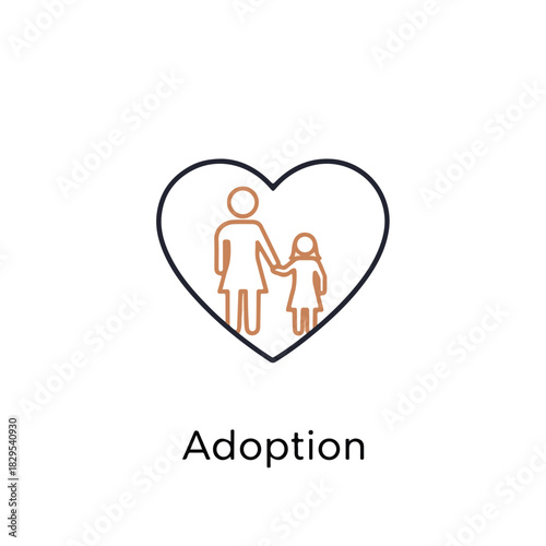 Depicting symbol adoption with heart and family figures, adoption emphasizes love and connection, symbolizing care. Adoption signifies commitment, ideal for brochures or presentations.
