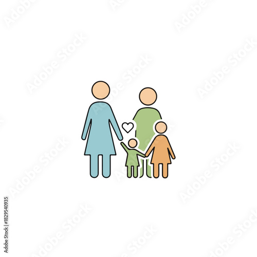 Family adoption featuring two parents and two children signifies love and acceptance. Adoption process includes becoming parents with a loving heart. This family adoption represents parenthood, care,