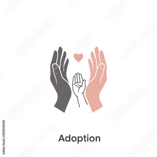 Hands symbolising adoption and care, love and family on white background. Adoption brings hope and new beginnings, supporting children in need of loving home.