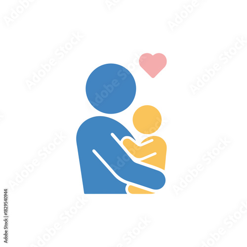 Adoption icon with parent embracing child. Adoption illustration depicts love and protection with child safety, depicting parental care and bond.