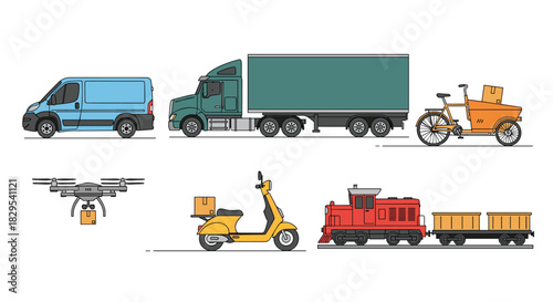 Various modes of transportation for delivery and logistics, Generative AI.