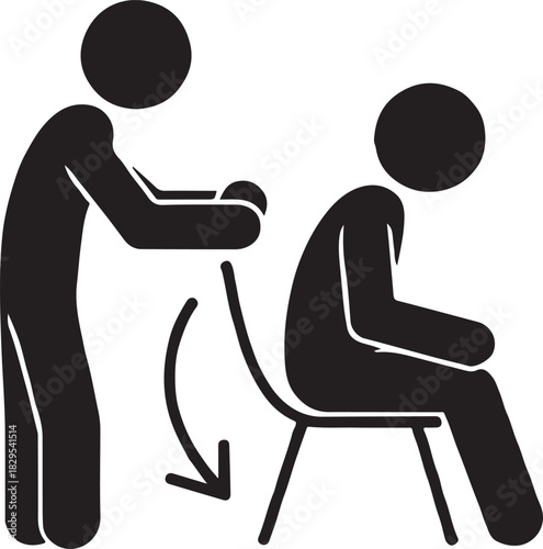 Stick figure giving massage to another stick figure on chair