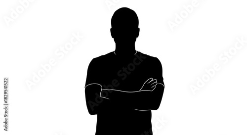 Silhouette of a person with arms crossed wearing a t shirt against a white background showing confidence
