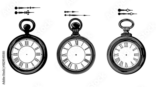 Vintage clock with Roman numerals isolated on a white background. Black antique clock with hands and a Roman dial. Vector