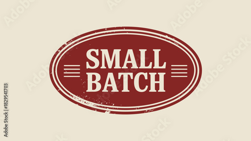 A small batch oval logo with horizontal lines and a distressed texture on a cream colored background