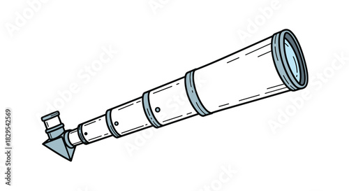 A simple hand-drawn cartoon illustration of a classic refracting telescope used for astronomy and stargazing on a white background.