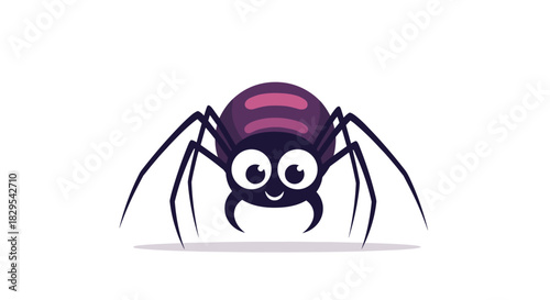 A cute and friendly purple cartoon spider with big eyes and a happy expression isolated on a clean white background.