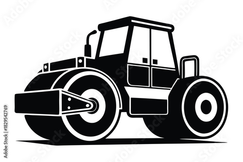 Black and white illustration displays a heavy construction roller, showing the design in detail