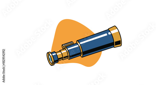 A retro-style illustration of a blue and gold handheld telescope or spyglass for viewing distant objects.