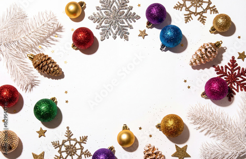 Christmas Elements with Text Space in Center on White Background. Holiday Template.

