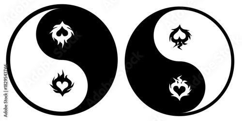 Yin and Yang Icon Symbol Vector Heart Spiritual Balance Symbol in Elegant Line Art Y2K Neo Tribal Style Tattoo