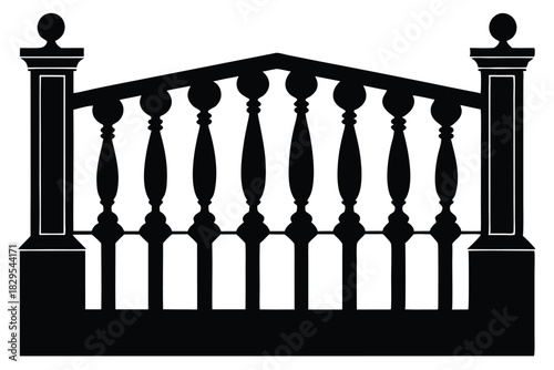 Black silhouette presents a balustrade with ornate posts, adding an elegance to architectural designs