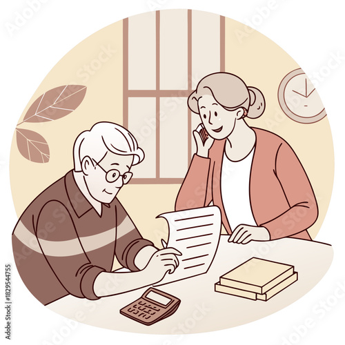 Senior couple caring for pension calculating retirement savings planning financial investment profit