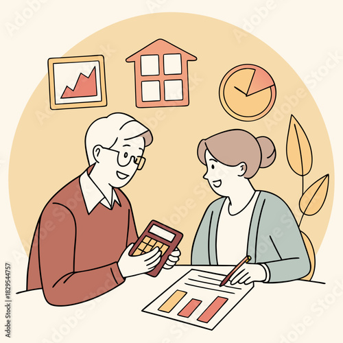 Senior couple caring for pension calculating retirement savings planning financial investment profit