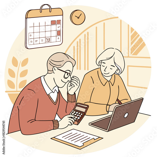 Senior couple caring for pension calculating retirement savings planning financial investment profit