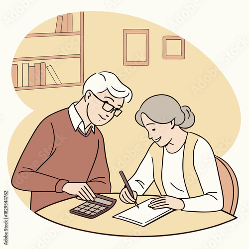 Senior couple caring for pension calculating retirement savings planning financial investment profit