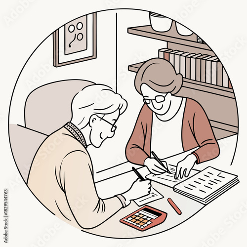 Senior couple caring for pension calculating retirement savings planning financial investment profit