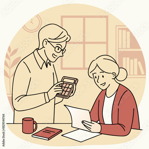 Senior couple caring for pension calculating retirement savings planning financial investment profit