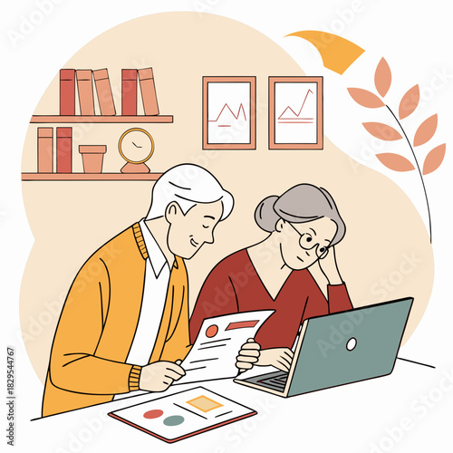 Senior couple caring for pension calculating retirement savings planning financial investment profit