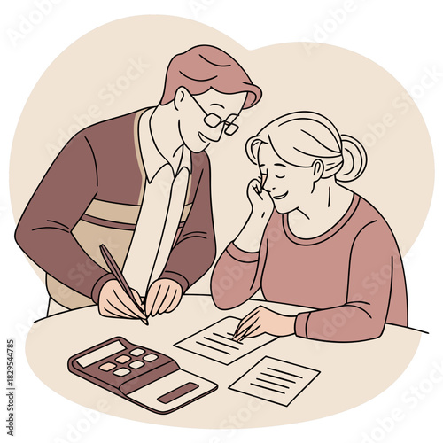 Senior couple caring for pension calculating retirement savings planning financial investment profit