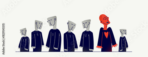 Matrix mind control and totalitarian society and state and one person has freed from control, psychological and social cultural matrix and liberation and nonconformist.