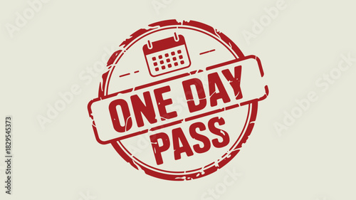 A red stamp with a calendar icon and the words one day pass on a light background in a circle design