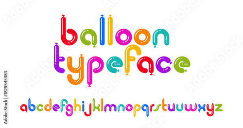 Simple geometric minimal vector font letters looks like balloons or sausages, funny typography alphabet, celebration cartoon happy and joyful typeface.