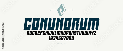 Geometric italic and bold sans serif typeface, vector thick and massive minimal font, poster and advertising letters and numbers alphabet for logos headers or slogans.