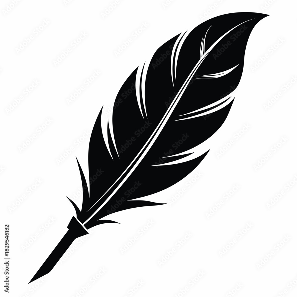 Fototapeta premium Elegant quill feather reveals refined texture and form in a classic black silhouette