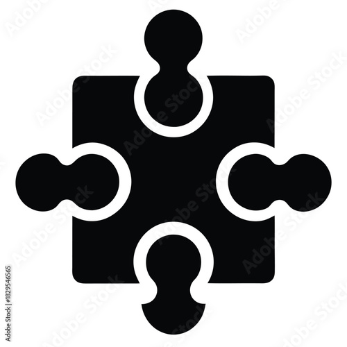 A solitary black puzzle piece features rounded edges and four symmetric protruding connectors