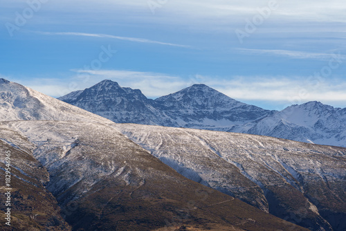 Snow capped peaks mulhacen and alcazaba in sierra nevada