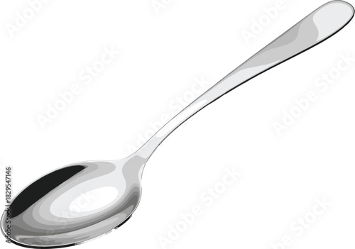 Realistic Silverware Teaspoon Vector Illustration with Chrome Reflective Finish, Featuring Cutlery for Eating, Serving, Kitchen, and Restaurant Design Concepts