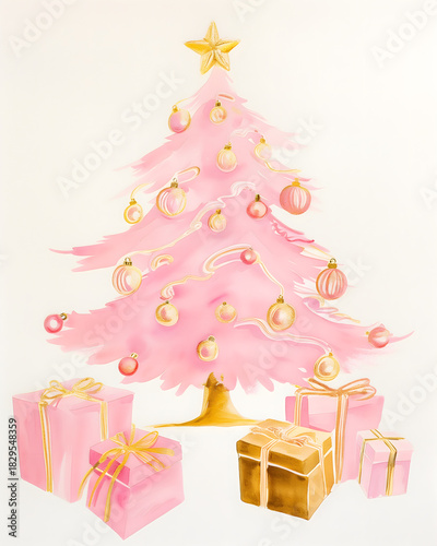 Elegant watercolor holiday scene in pastel pink