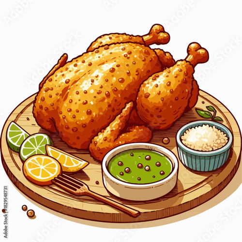 whole fried chicken illustration