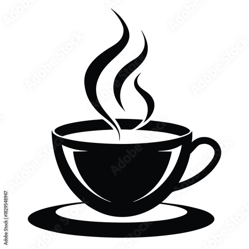 Steaming black coffee fills an elegant cup atop a saucer in monochrome simplicity