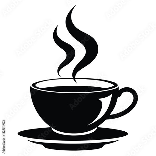 Steaming black coffee fills a silhouette cup sitting gently on its small saucer