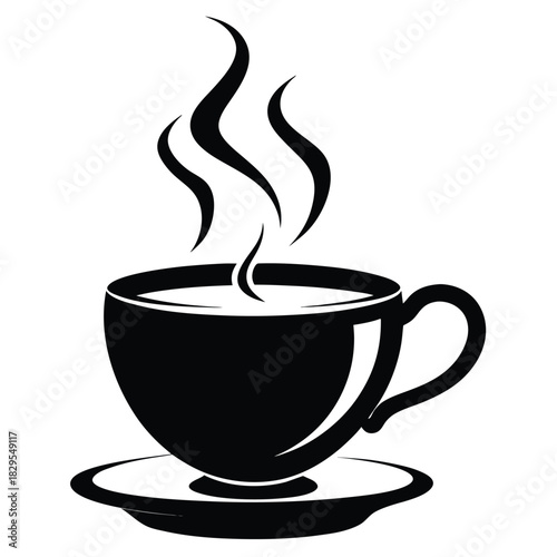 Hot black coffee steams gracefully from an elegant cup and saucer