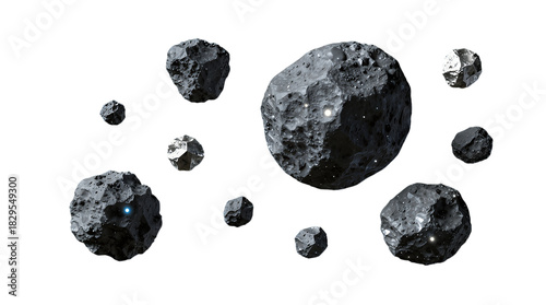 Floating Asteroids in Space With Varied Sizes and Textures