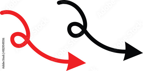 Long curved hand drawn arrow, marker drawn arrow. Red and black Long curve arrow iconElegant arrows set for business plan, presentation and education
