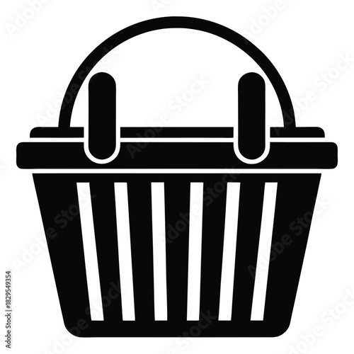 A stylized shopping basket with black stripes provides simplicity and modern minimal art