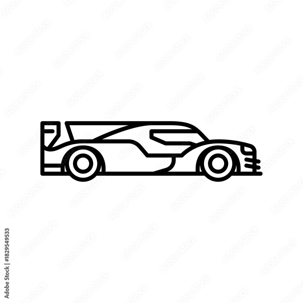 Fototapeta premium Race car outline icon. Sports car black line illustration.