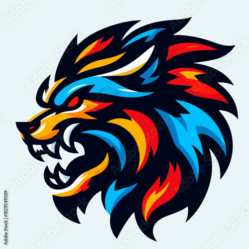 Wallpaper Mural Angry Mythical Lion Head Illustration in Colorful Vector Style Torontodigital.ca