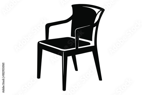 This stylish solid black chair with armrests presents an elegant and modern furniture choice
