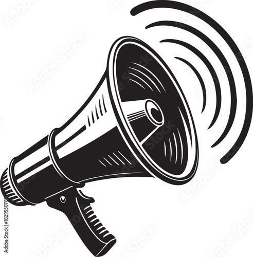 Vintage Monochrome Megaphone Icon with Lightning Bolts